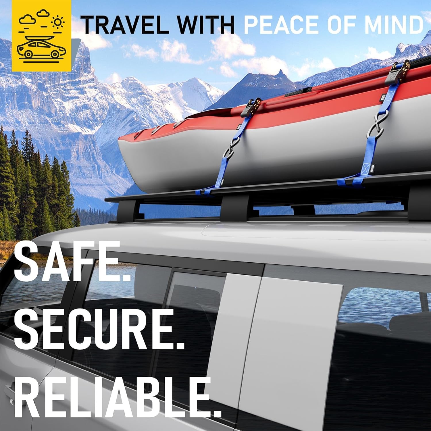 Ratchet Straps Heavy Duty 4 Pack -15 FT - 2200 LB Break Strength – with Safety Lock S Hooks - Cargo Straps for Moving, Appliances, Motorcycle – Soft Loop Tie down Straps